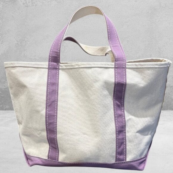 Vintage 90's  LL Bean Boat and Tote Bag Canvas Double Handle with Purple… - Picture 2 of 12